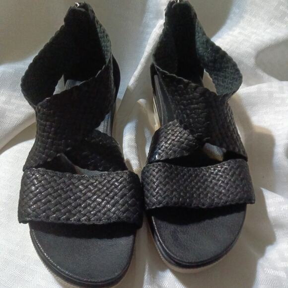 Eileen Fisher Shoes - Eileen Fisher Sport Woven Womens Sandals Sz 8.5 Black Cross Leather Zip Platform